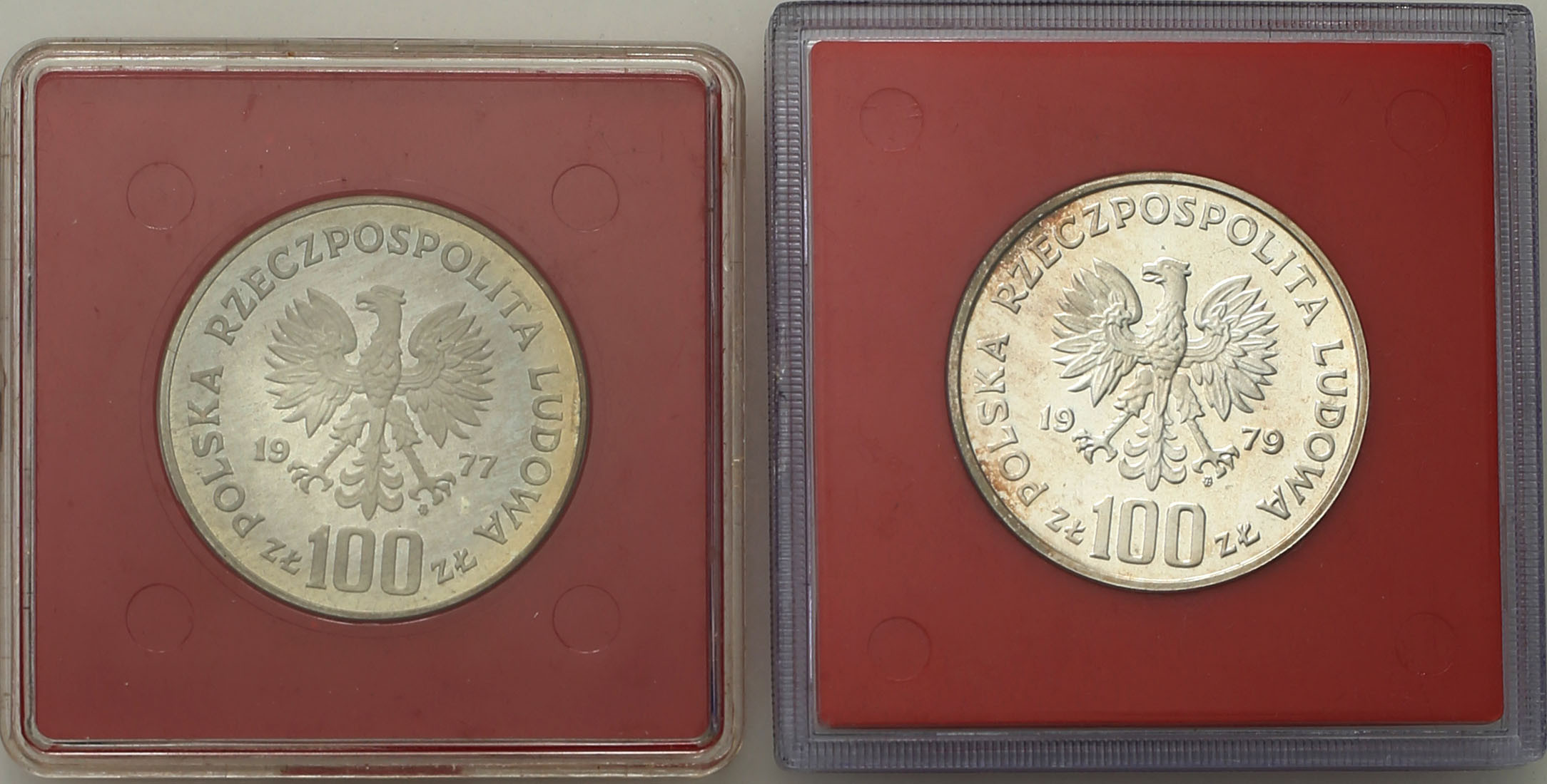 PRL. PRÓBA Srebro 100 złotych 1977-1979, zestaw 2 monet